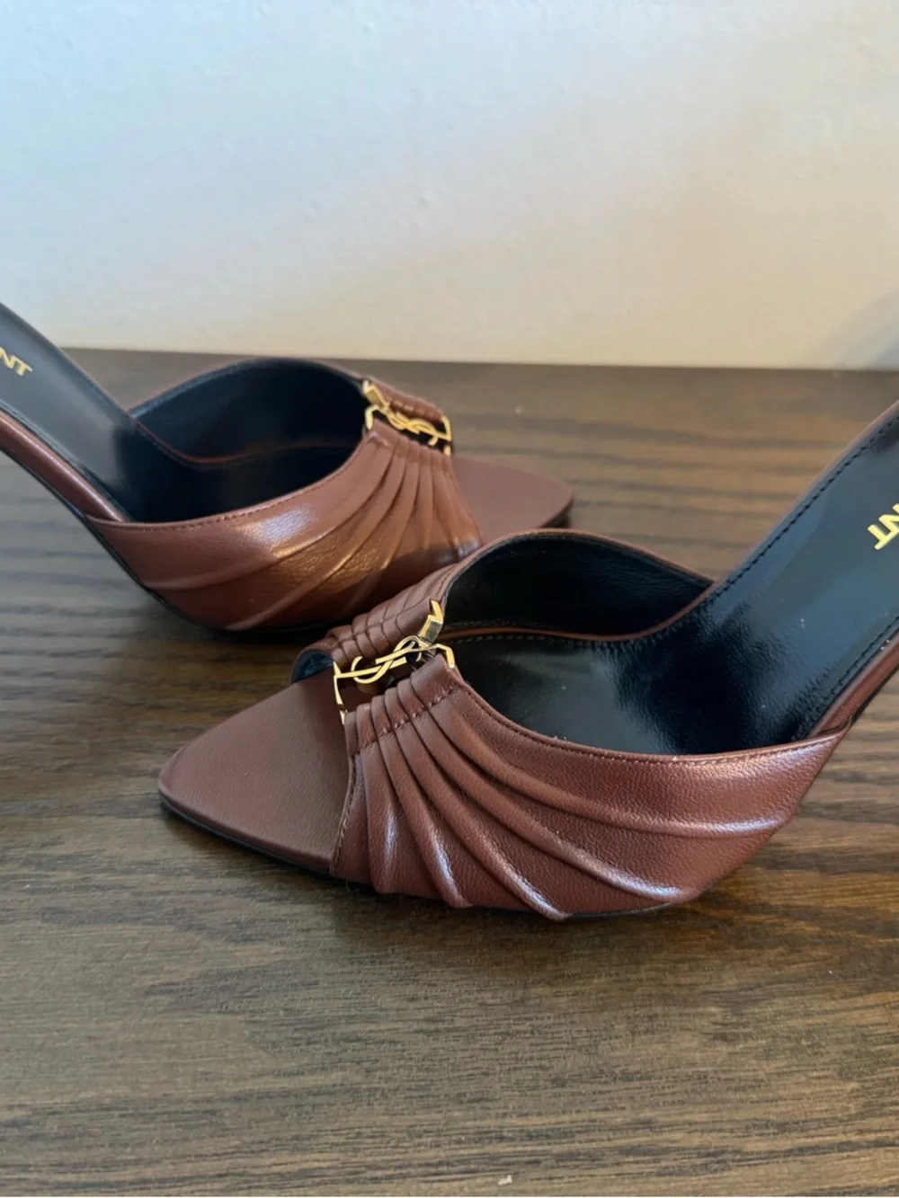 Saint Laurent Babylone Brown Leather Open-Toe Heeled Mulest 36 - Picture 7 of 7